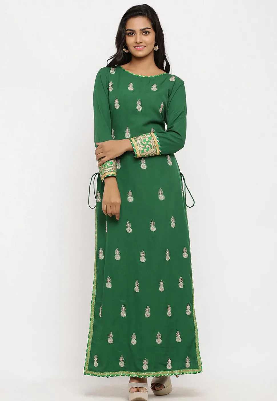 Embroidered Crepe Straight Kurta in Green