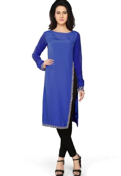 Embroidered Crepe Tunic in Royal Blue