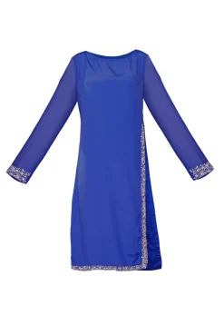 Embroidered Crepe Tunic in Royal Blue