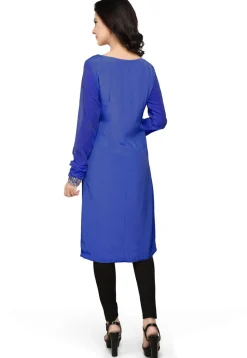 Embroidered Crepe Tunic in Royal Blue