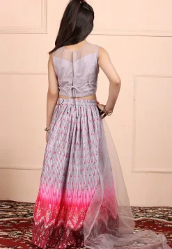 Embroidered Crush Chinon Crepe Lehenga in Light Purple