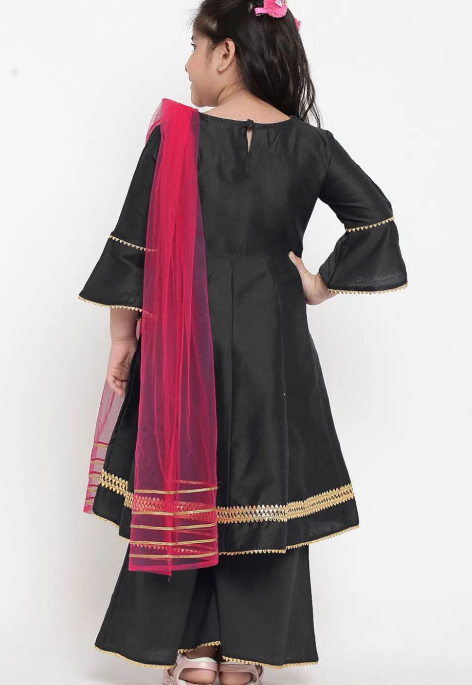 Embroidered Dupion Silk Anarkali Suit in Black