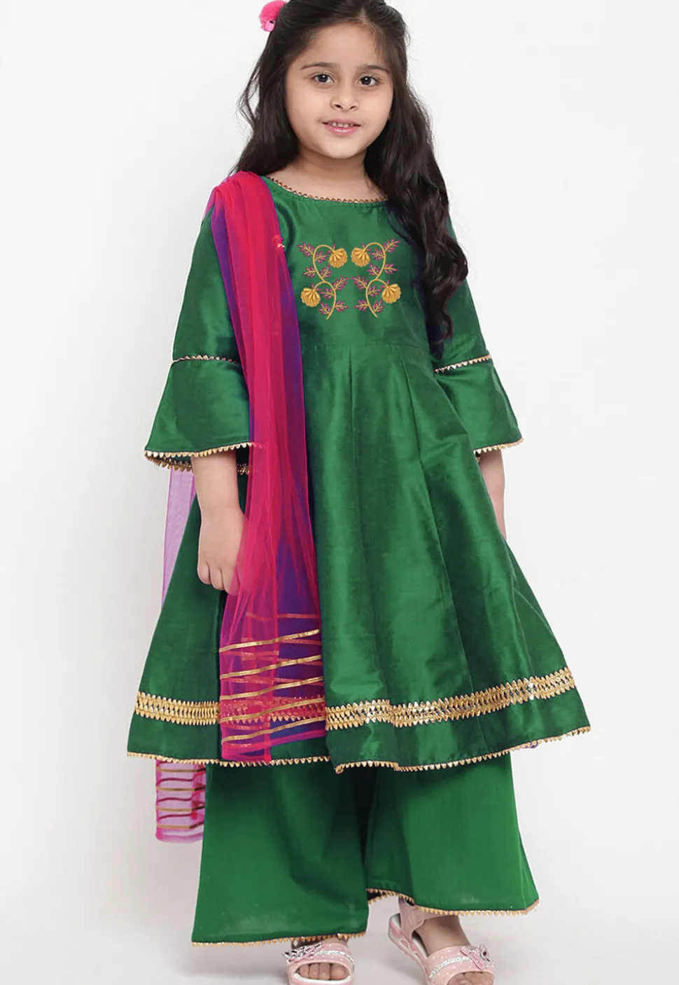 Embroidered Dupion Silk Anarkali Suit in Dark Green