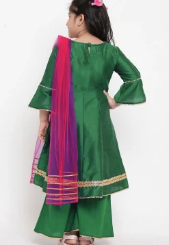 Embroidered Dupion Silk Anarkali Suit in Dark Green