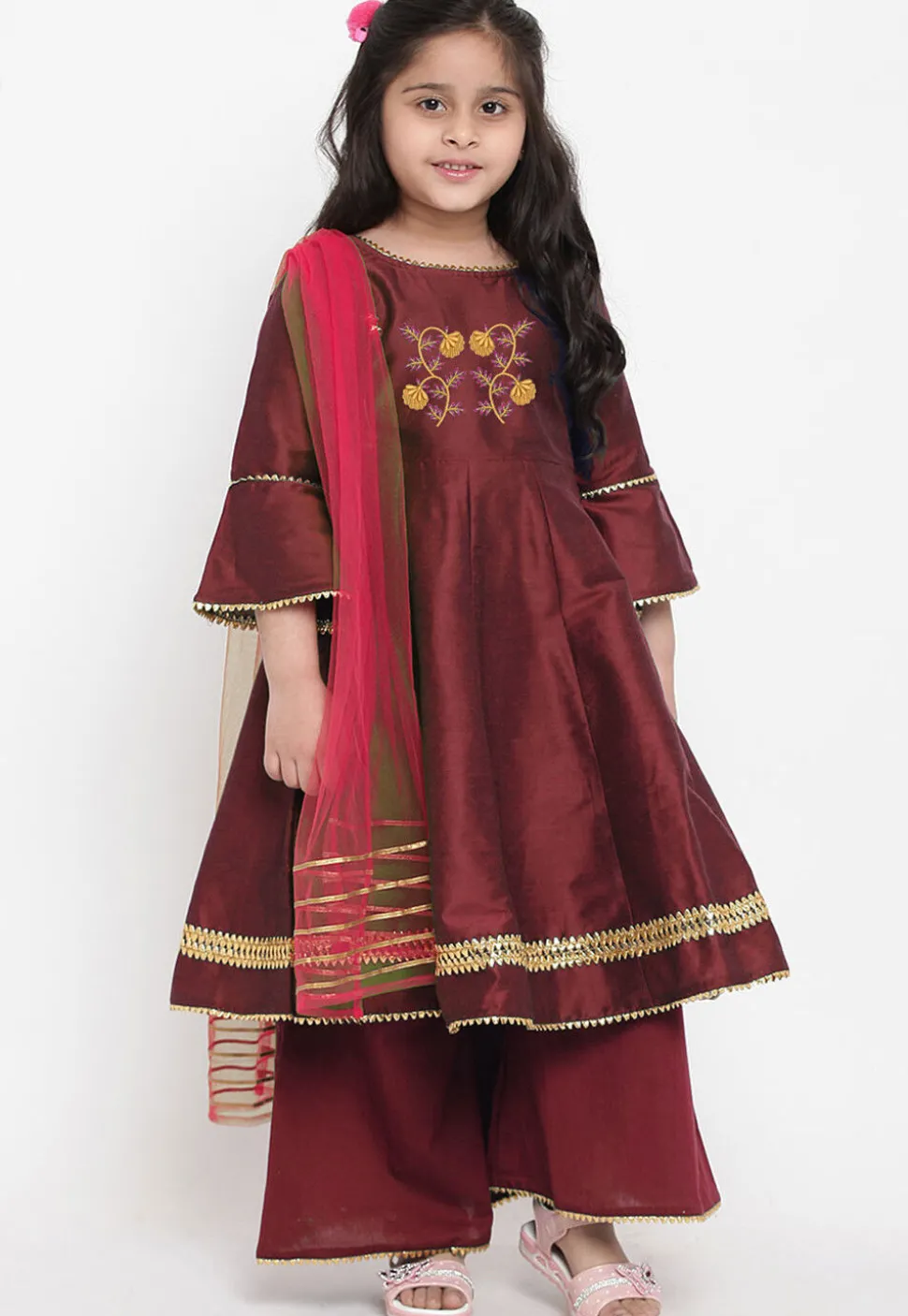 Embroidered Dupion Silk Anarkali Suit in Maroon