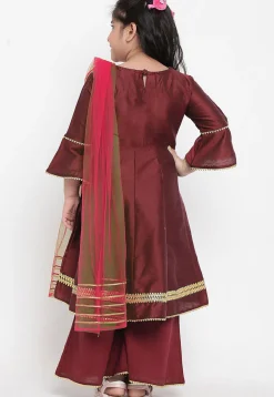 Embroidered Dupion Silk Anarkali Suit in Maroon