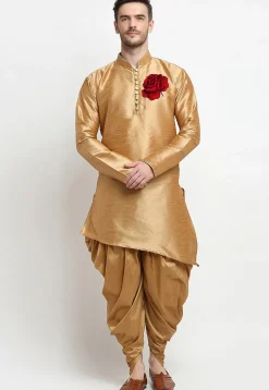 Embroidered Dupion Silk Asymmetric Short Kurta Set in Beige