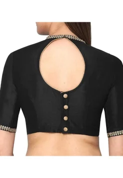 Embroidered Dupion Silk Blouse in Black