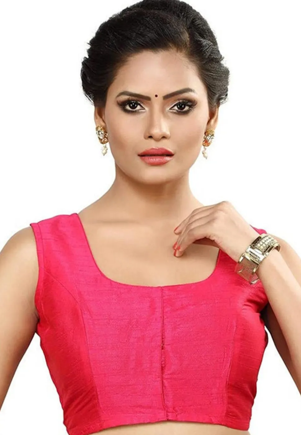 Embroidered Dupion Silk Blouse in Fuchsia