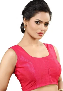 Embroidered Dupion Silk Blouse in Fuchsia