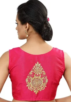 Embroidered Dupion Silk Blouse in Fuchsia
