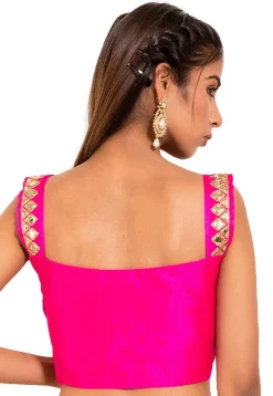 Embroidered Dupion Silk Blouse in Fuchsia