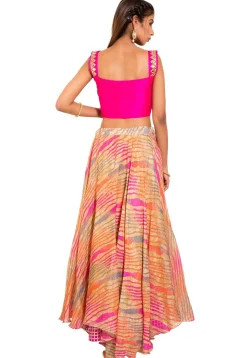 Embroidered Dupion Silk Blouse in Fuchsia