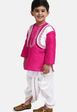 Embroidered Dupion Silk Dhoti Kurta in Fuchsia