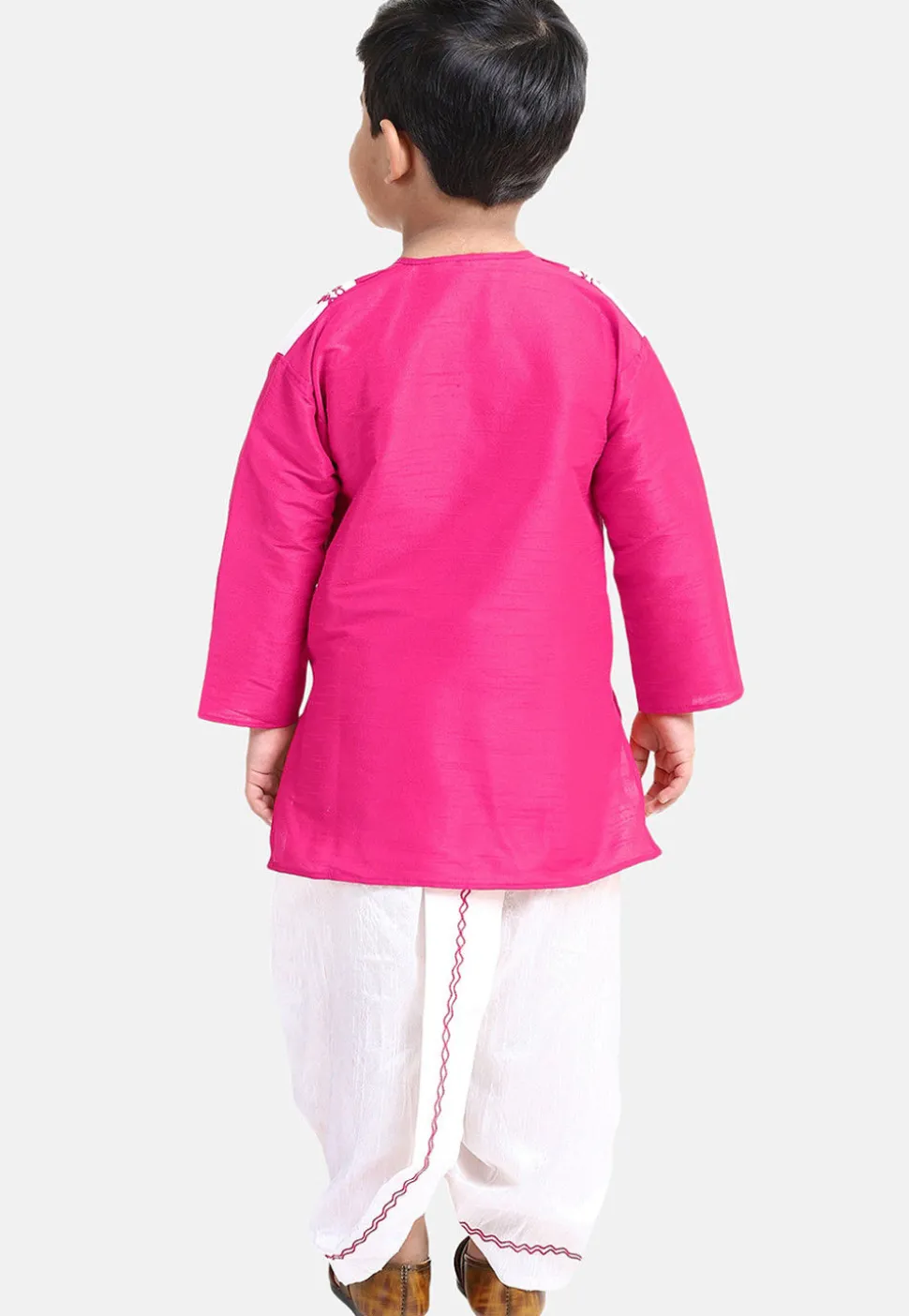 Embroidered Dupion Silk Dhoti Kurta in Fuchsia