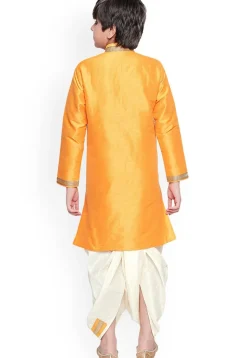 Embroidered Dupion Silk Dhoti Kurta in Orange