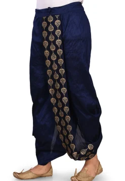 Embroidered Dupion Silk Dhoti in Navy Blue