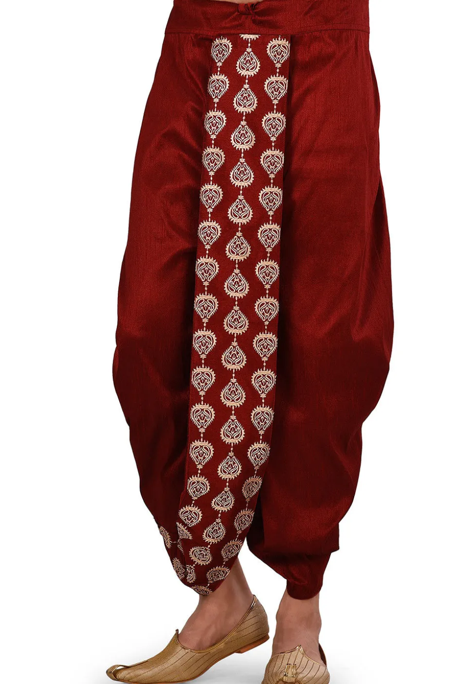 Embroidered Dupion Silk Dhoti Pant in Maroon