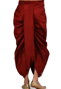 Embroidered Dupion Silk Dhoti Pant in Maroon