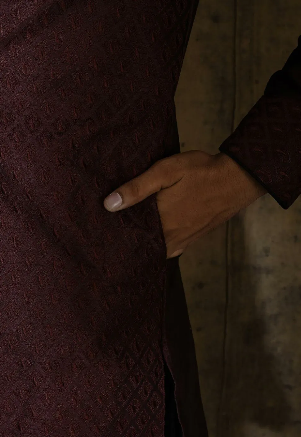 Embroidered Dupion Silk Dhoti Kurta in Wine