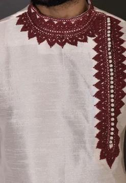 Embroidered Dupion Silk Dhoti Kurta in Cream