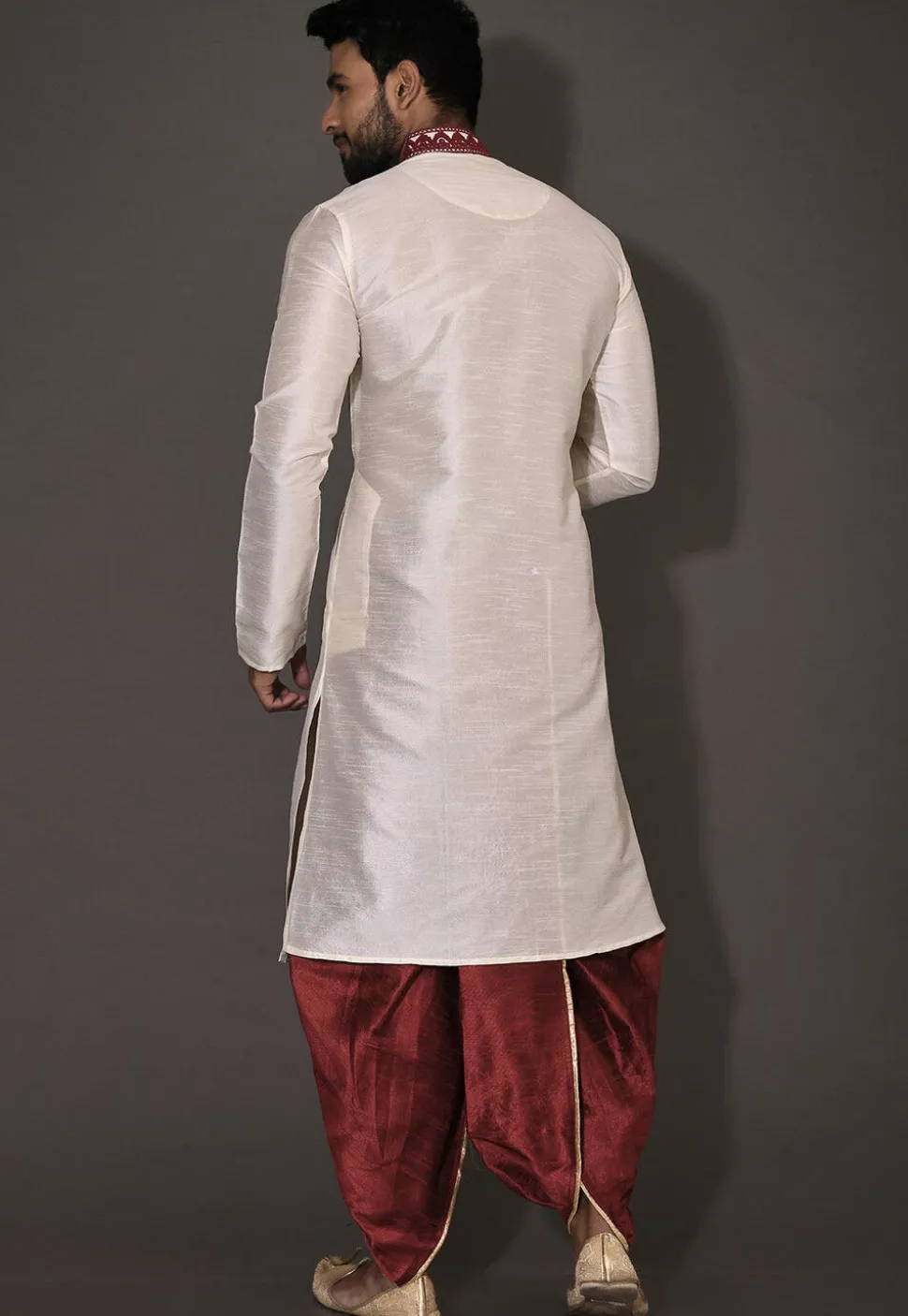 Embroidered Dupion Silk Dhoti Kurta in Cream