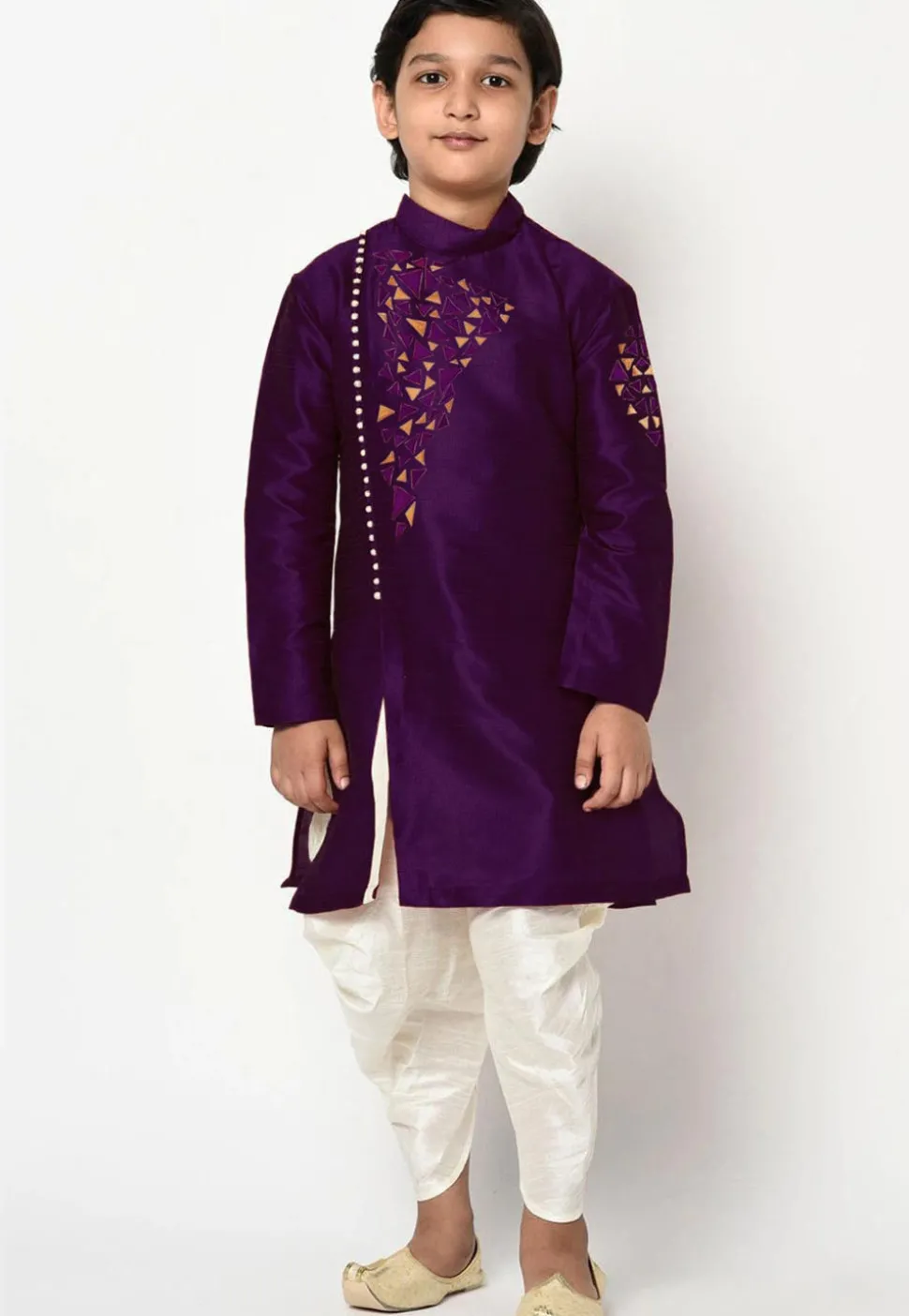 Embroidered Dupion Silk Dhoti Kurta in Voilet