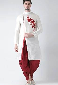 Embroidered Dupion Silk Dhoti Kurta in White