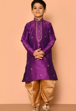 Embroidered Dupion Silk Dhoti Kurta in Purple