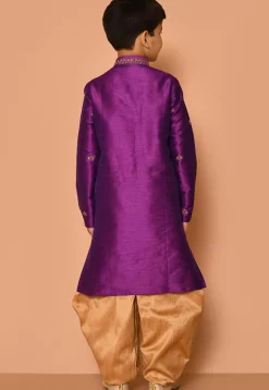 Embroidered Dupion Silk Dhoti Kurta in Purple