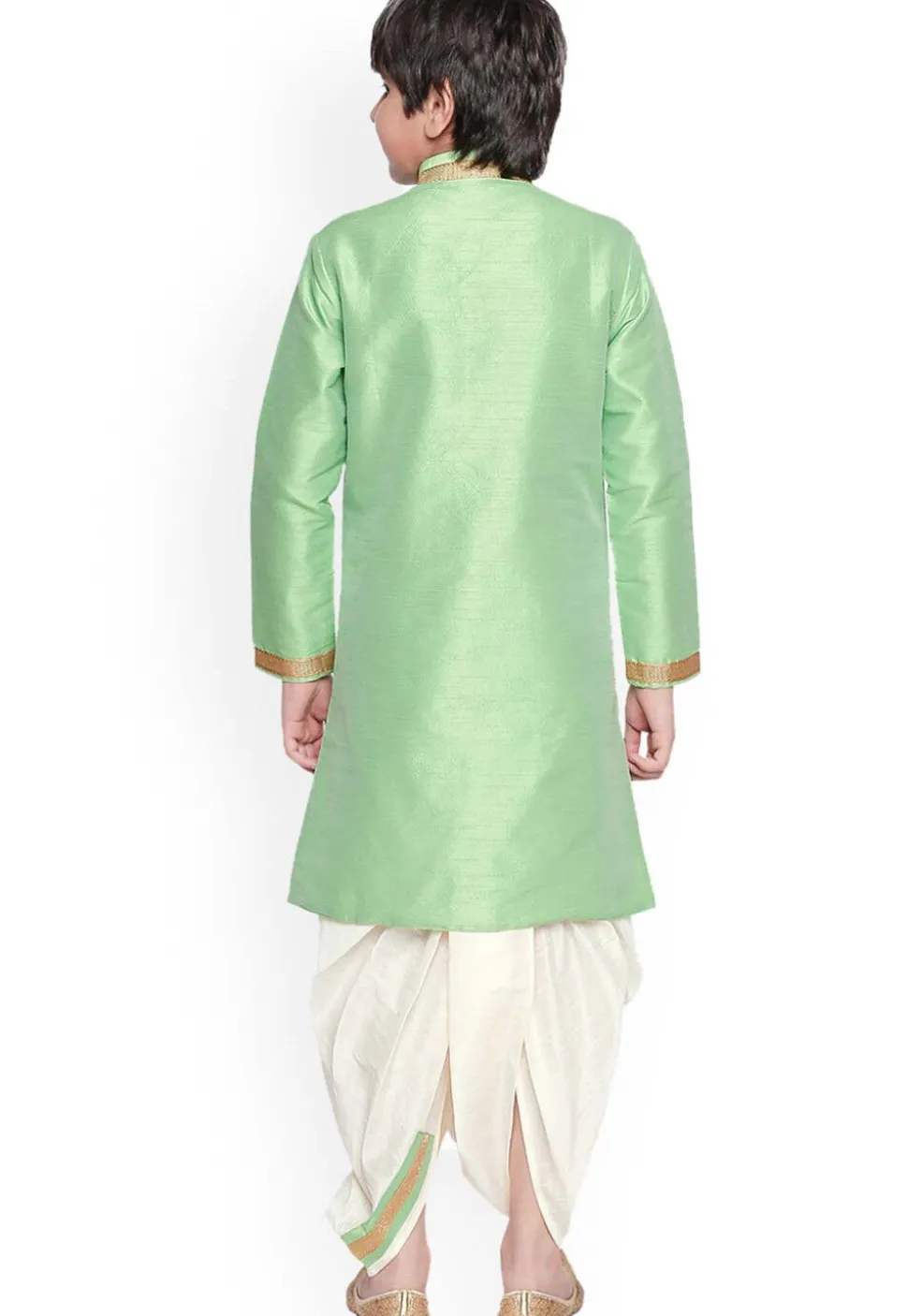 Embroidered Dupion Silk Dhoti Kurta in Light Green