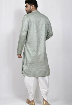 Embroidered Dupion Silk Dhoti Kurta in Grey