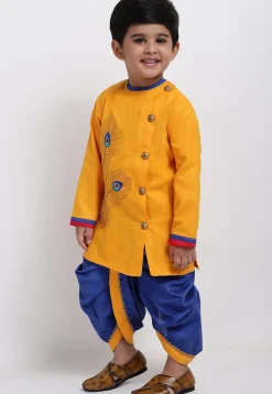 Embroidered Dupion Silk Dhoti Kurta in Mustard