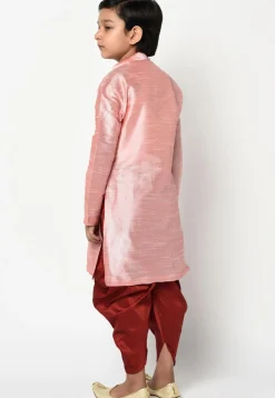 Embroidered Dupion Silk Dhoti Kurta in Pink