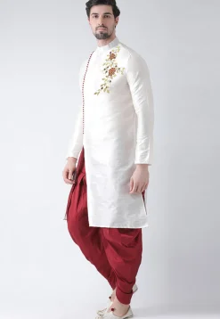 Embroidered Dupion Silk Dhoti Kurta in White