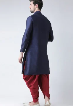 Embroidered Dupion Silk Dhoti Kurta in Navy Blue