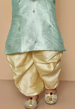 Embroidered Dupion Silk Dhoti Kurta in Sea Green