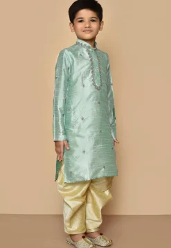 Embroidered Dupion Silk Dhoti Kurta in Sea Green