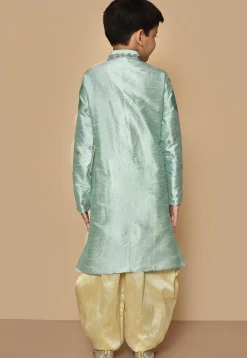 Embroidered Dupion Silk Dhoti Kurta in Sea Green