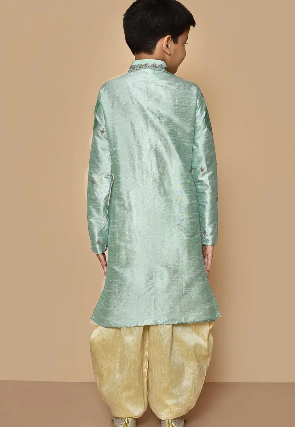 Embroidered Dupion Silk Dhoti Kurta in Sea Green