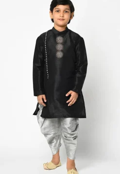 Embroidered Dupion Silk Dhoti Kurta in Black