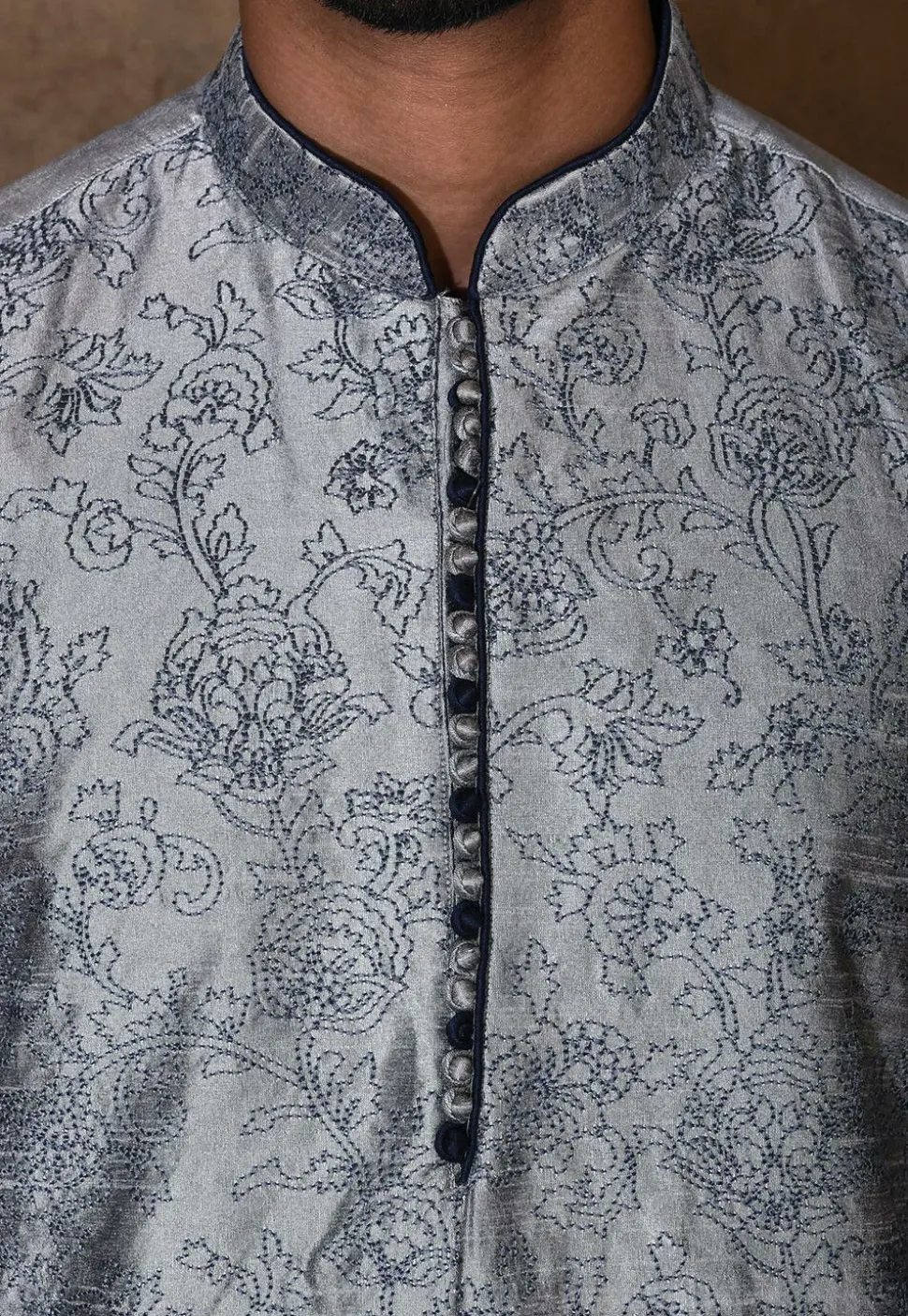 Embroidered Dupion Silk Dhoti Kurta in Grey