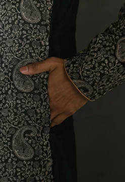 Embroidered Dupion Silk Dhoti Kurta in Dark Green