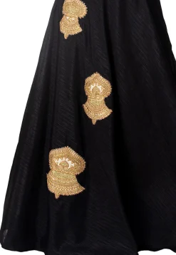 Embroidered Dupion Silk Flared Gown in Black