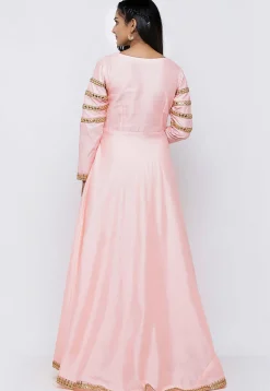 Embroidered Dupion Silk Flared Gown in Peach