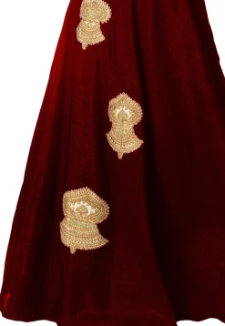Embroidered Dupion Silk Flared Gown in Maroon