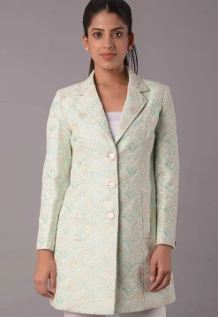 Embroidered Dupion Silk Jacket in Sea Green