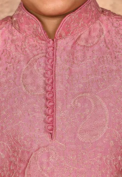 Embroidered Dupion Silk Kurta in Dark Pink