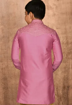 Embroidered Dupion Silk Kurta in Dark Pink