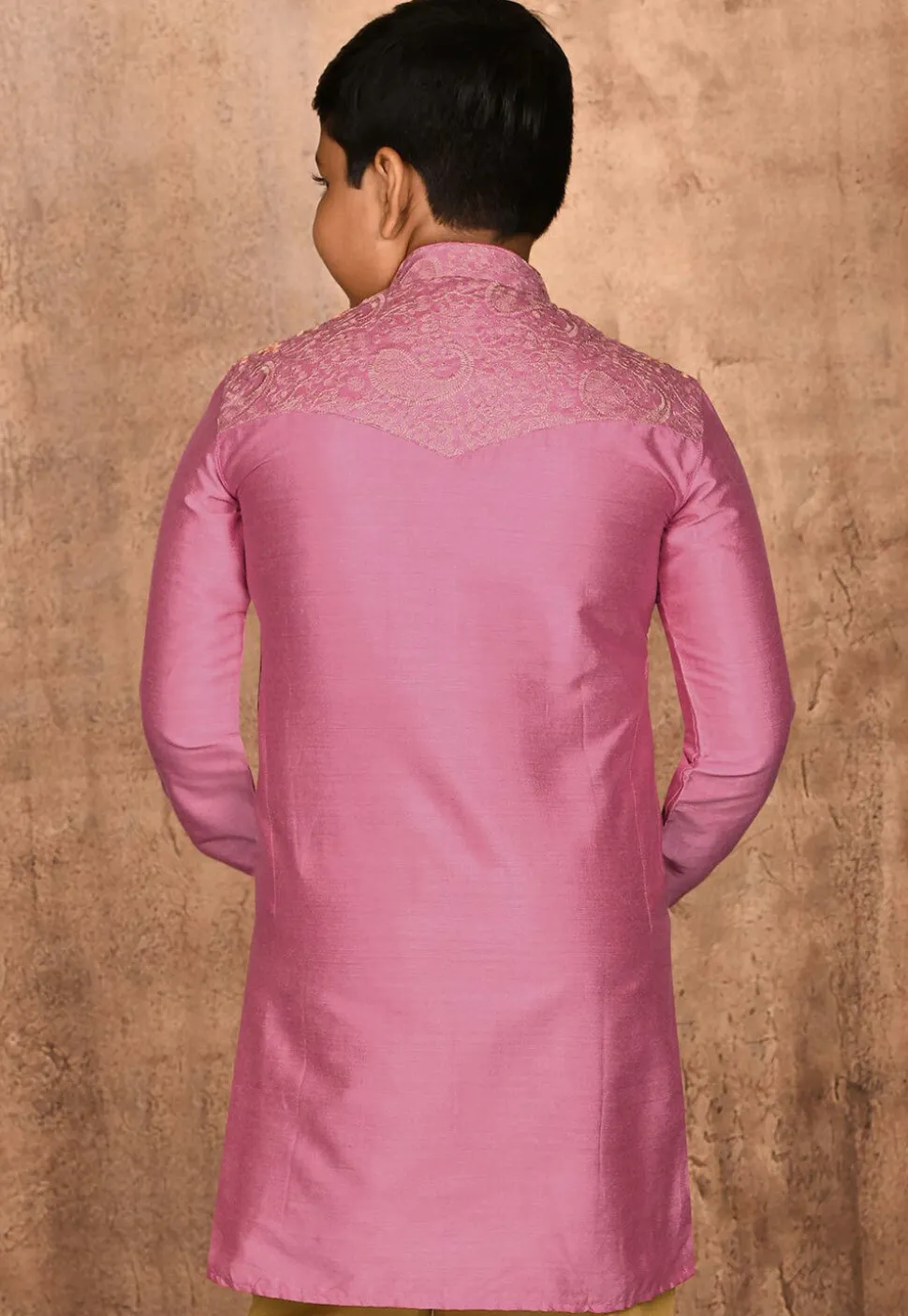 Embroidered Dupion Silk Kurta in Dark Pink